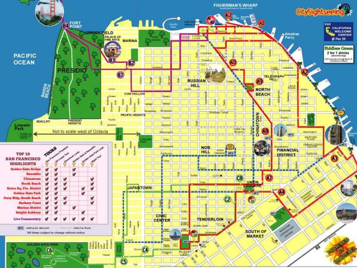 Şəhərin xəritəsi San-Fransisko marşrut 