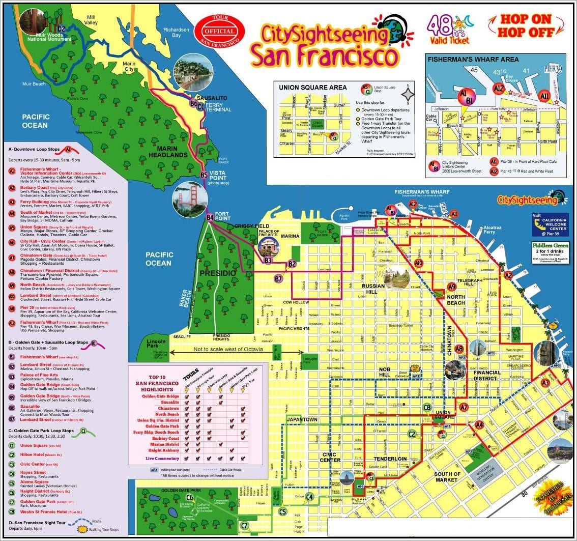San-Fransisko-hop-hop-off avtobus turu xəritə