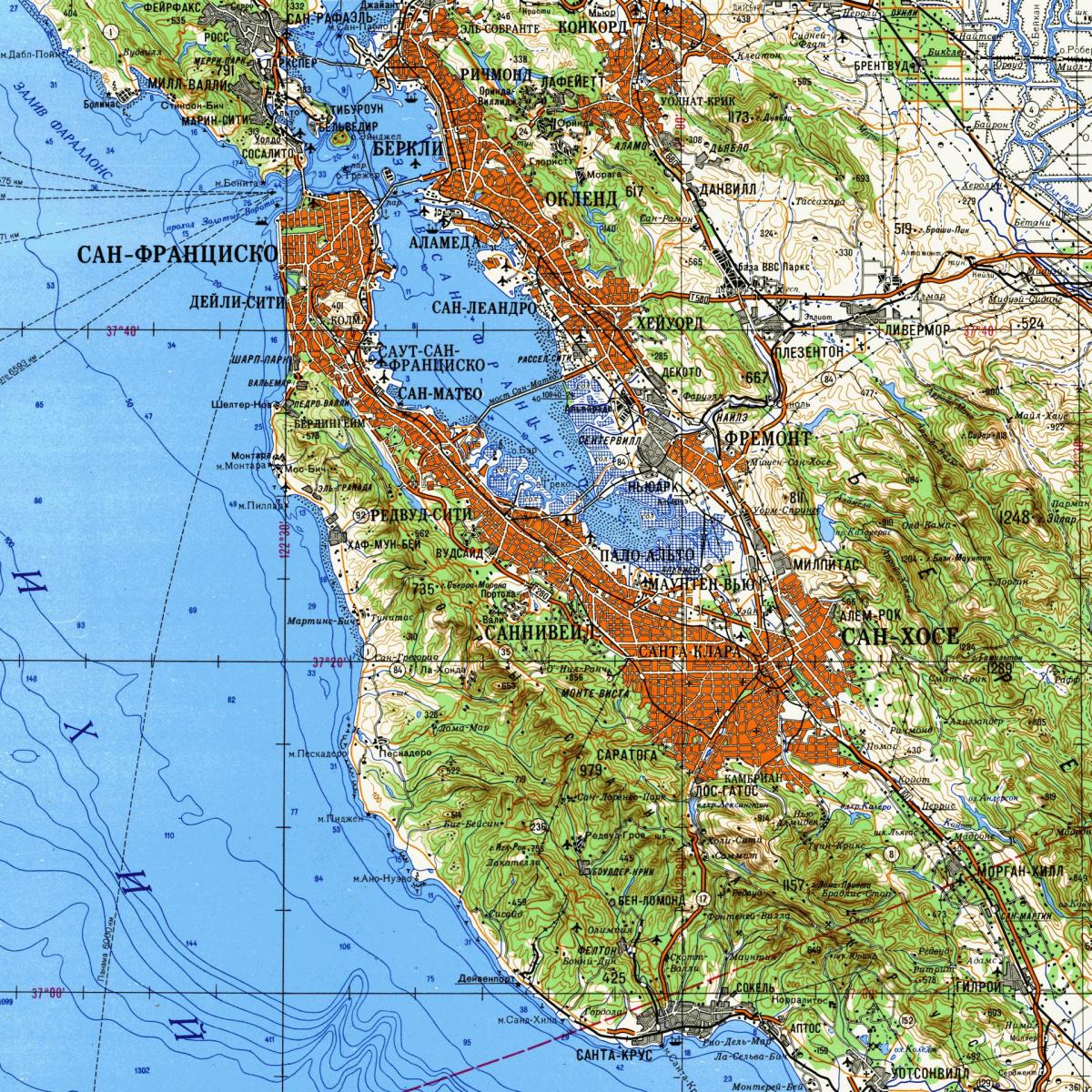 Sahəsində San Francisco bay topoqrafik xəritə