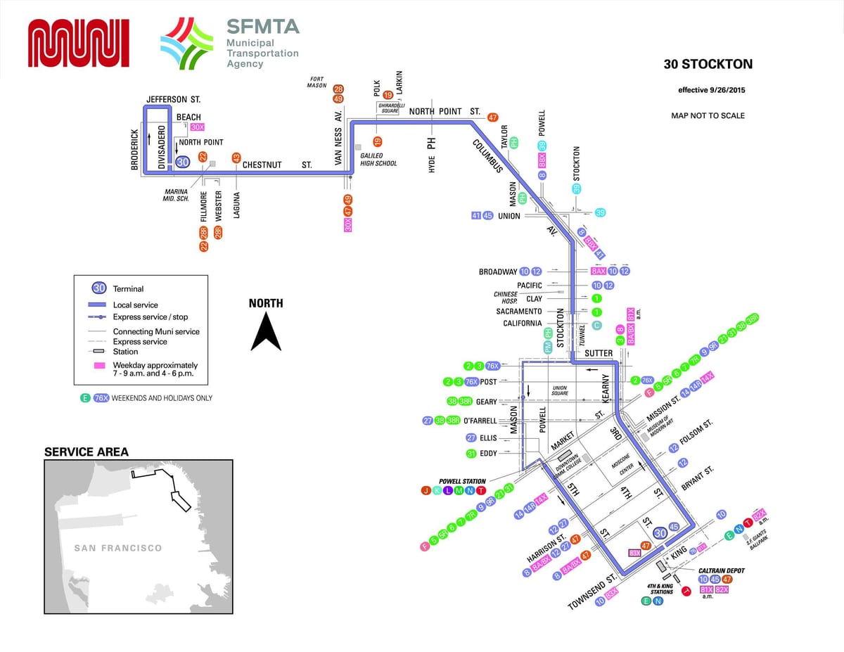 Avtobus San Francisco 30 marşrut xəritəsi