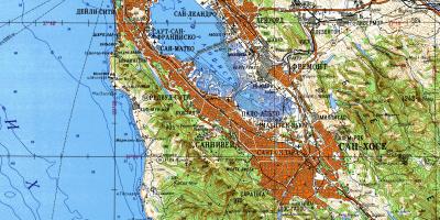 Sahəsində San Francisco bay topoqrafik xəritə